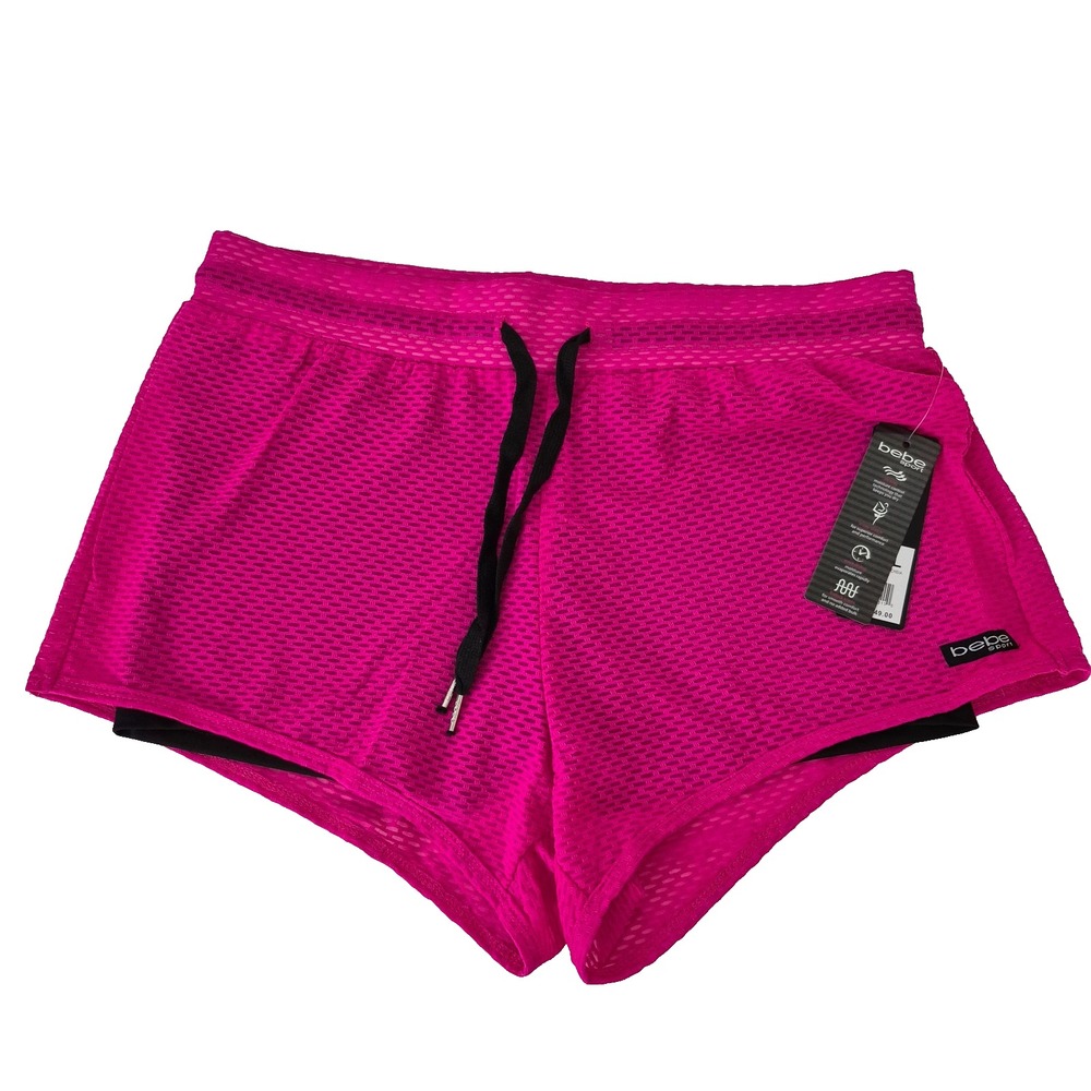 Bebe Sport Shorts Womens‎ L Neon Fuchsia Mesh Lined NEW